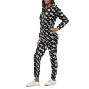 NWT Large Juicy Couture Luxury Velvet Velour Jumpsuit Hoodie Black & White